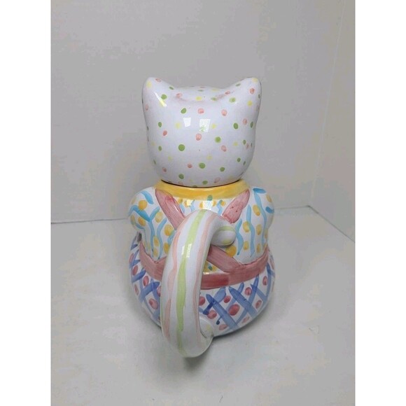 Cat Holding Fish Teapot Hand Painted World Bazaars Inc. - Picture 3 of 8